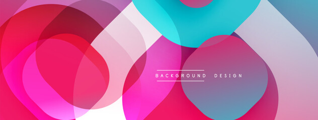 Leinwandbilder - Circular abstract design with overlapping translucent circles and round shapes, blending gradients and smooth curves, creating depth, contrast, and a dynamic visual effect