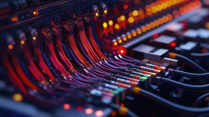 Poster - A close-up of an intricate control panel with a neatly organized, color-coded wiring system and well-structured cable channels, ensuring efficient connectivity and smooth operations