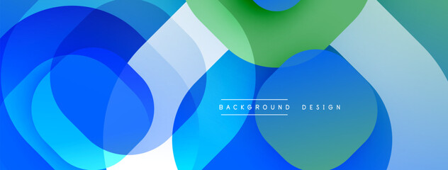 Leinwandbilder - Circular abstract design with overlapping translucent circles and round shapes, blending gradients and smooth curves, creating depth, contrast, and a dynamic visual effect
