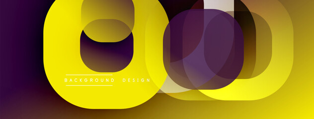 Leinwandbilder - Circular abstract design with overlapping translucent circles and round shapes, blending gradients and smooth curves, creating depth, contrast, and a dynamic visual effect