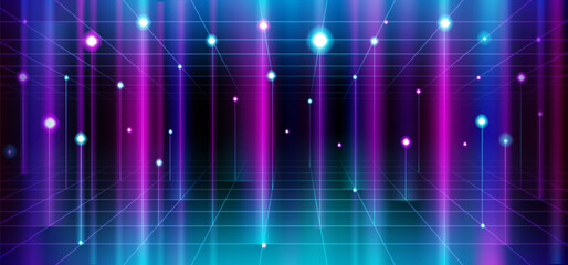 Wall Mural - abstract futuristic background - glowing neon lines grid with light dots, ai technology. bright blue