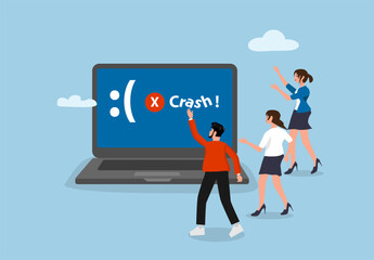 Software crash and system failure. troubleshooting computer error, technical issue, IT problem, and system bug fix illustration.