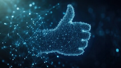 Wall Mural - digital agreement concept glowing hand making thumbs up gesture created with blue connected dots