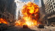 © utaem2022 - Cars escaping huge explosion in city center during war