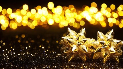 Wall Mural - Golden Stars with Sparkling Bokeh Background Creating a Festive Atmosphere for Celebrations