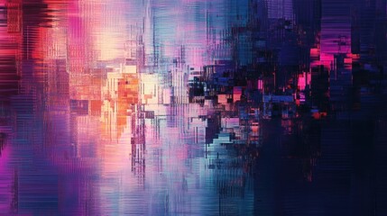Dynamic abstract pattern with pixelated glitch effect and vibrant color palette