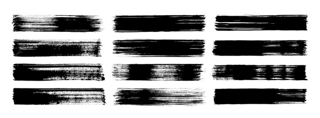 Wall Mural - straight line grungy vector brush strokes. black hand drawn stripes, smears. chinese or japanese cal