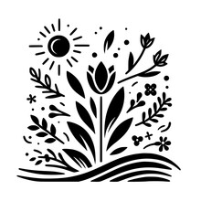 Monochrome Botanical Bloom: A Sun-Kissed Floral Composition