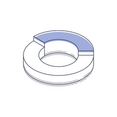 Wall Mural - isometric line design features a doughnut shape with segments shaded in light blue and white. it ser