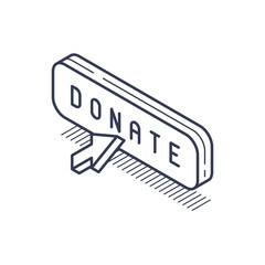 Wall Mural - a simple isometric line icon depicts a rectangular button featuring the word donate prominently. des