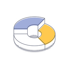 Wall Mural - sleek isometric line icon representing a yellow and blue pie chart infographic. it serves as a simpl