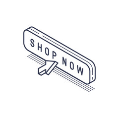 Wall Mural - isometric line icon represents a shop now button, featuring a sleek design suitable for modern ecomm