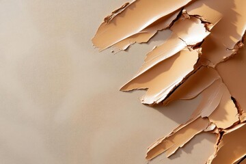 Leinwandbilder - Cracked cosmetic foundation texture with rough surface under direct sunlight shows shades of beige and tan colors reflecting light and shadow with rugged edges