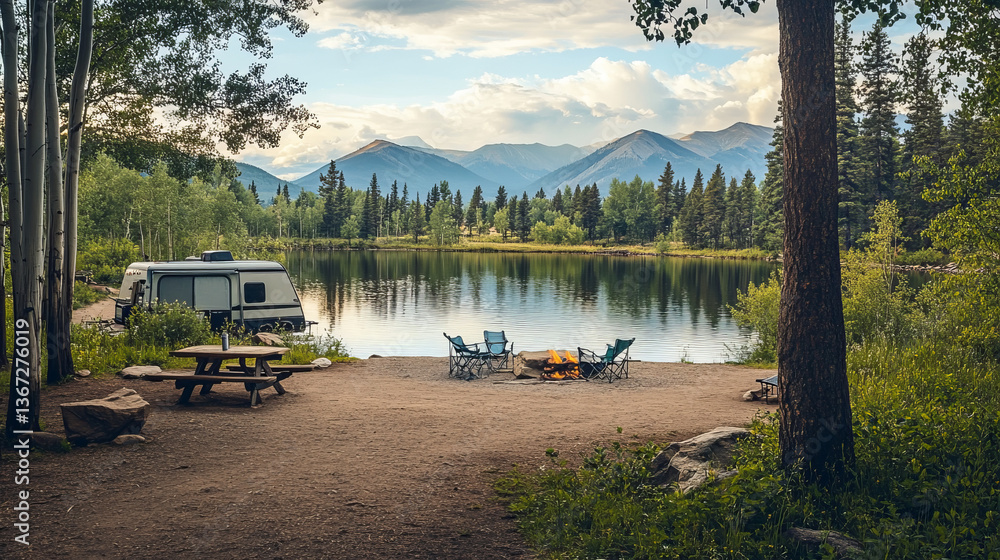 Idyllic weekend vacation outdoor camping campground by secluded ...
