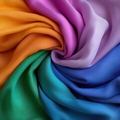 Leinwandbilder - Vibrant textile arrangement showcasing a spectrum of colors in a spiral pattern. The fabric has a textured appearance and reflects light
