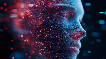 Canvas Print - neural network, artificial intelligence, social connections, digital database, polygonal mesh