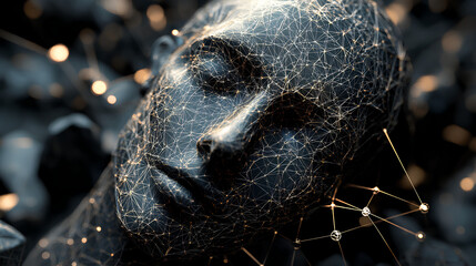 Canvas Print - neural network, artificial intelligence, social connections, digital database, polygonal mesh