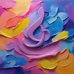 Fototapete - Abstract artwork with colorful textured brushstrokes forming a musical note with vibrant hues. Artistic creative music and art concept