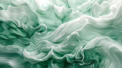Wall Mural - Abstract fluid patterns in shades of green create a serene atmosphere evoking nature's beauty and tranquility Generative AI