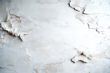 Poster - Close up of damaged white wall showing peeling paint and texture detail. The surface displays areas of exposed underlying material and signs of water damage