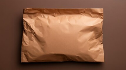 Aufkleber - Close up shot of a crumpled brown paper bag on a brown surface with overhead lighting. The bag is textured and slightly open
