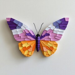 Aufkleber - Textured butterfly art piece in multiple colors. Featuring a symmetrical design with vibrant orange purple and pink hues on white background