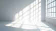 © john - A clean, white room with sunlight streaming in through the window, casting shadows on an empty wall