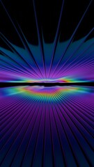 Poster - Vibrant rainbow lines radiate across a dark background, forming a fluid wave-like surface with bright gradient stripes, evoking a dynamic and futuristic design.......