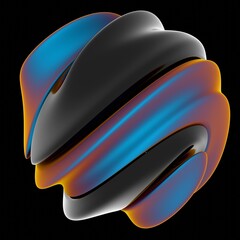 Aufkleber - Fluid swirl of black, orange, and blue gradient forms a modern wave pattern, blending illusions, synergy, and technology into an abstract, futuristic design..