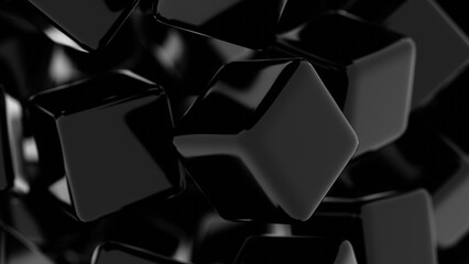 Aufkleber - Glossy black cubes with rounded edges floating in a minimal composition, creating a modern, sleek, and futuristic design with smooth reflections........