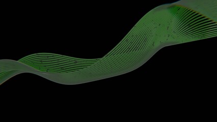 Fototapete - Thin lines twisting into a sleek wave on a black background, creating a minimal and futuristic abstract design with fluid curves and modern geometry..