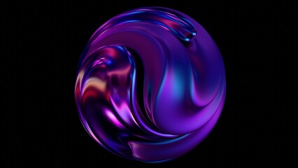 Fototapete - Fluid metallic lumps in neon purple and blue float on a black background, creating an abstract wave pattern that merges illusions, technology, and futuristic design........