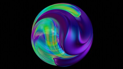 Aufkleber - Fluid metallic lumps in neon purple and blue float on a black background, creating an abstract wave pattern that merges illusions, technology, and futuristic design........