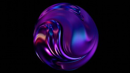 Aufkleber - Swirling orb in vibrant pink and purple hues with a metallic sheen, forming a fluid, abstract shape on a black background for a futuristic aesthetic.