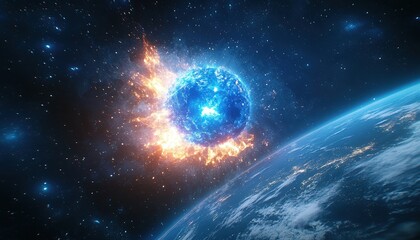 Poster - Fiery Cosmic Explosion Near Earth Planet