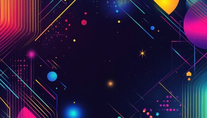 Poster - Vibrant Abstract Geometric Background with Neon Lines and Shapes