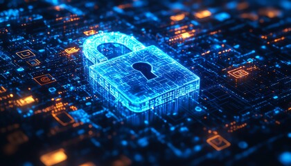 Leinwandbilder - Illustration of a glowing blue padlock