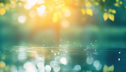 Leinwandbilder - Reflective Water Surface with Green and Yellow Bokeh Lights