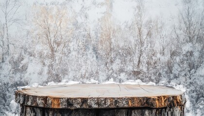 Poster - Rustic Wooden Tabletop Against a Weathered Grey Stone Wall