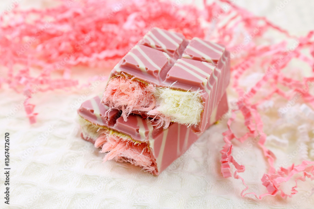 Foto Trendy pink Angel Hair Chocolate bar with Turkish pishmaniye ...