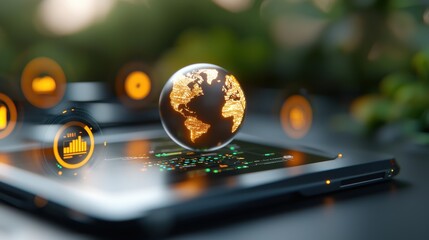 Wall Mural - global digital economy finance and business analytics visualized on a digital workspace with compute