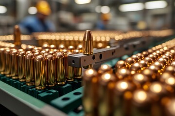 Poster - Production line manufacturing bullets in munitions factory