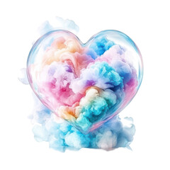Wall Mural - dreamy heart bubble: capturing the ephemeral beauty of colorful fluffy clouds trapped in a heart-sha