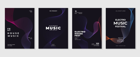 Aufkleber - Music poster design background vector set. Electro Sound Cover template with vibrant abstract gradient geometric shape. Ideal design for social media, flyer, party, music festival, club.