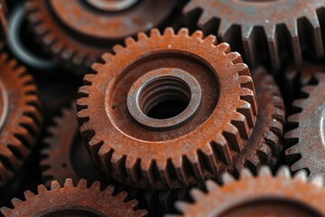 Fototapete - Rusty gears showing oxidation and corrosion forming intricate patterns