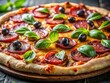 © Sirinporn - Delicious Salami, Olive & Basil Pizza - High-Resolution Stock Photo