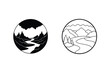 © pankajkumar - Circular Mountain River Landscape Designs, Minimalist Line Art