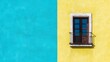 © dima040293 - Yellow Wall with Balcony Window Against a Cyan Background