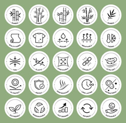 set icons for bamboo fabric, clothing. this icons shows main benefits of bamboo materials. vector el