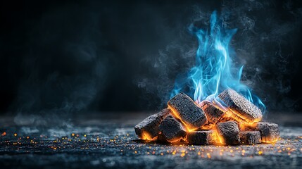 Poster - Blue fire embers dark background